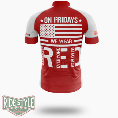 On Friday We Wear Red Jersey, Remember Everyone Deployed, US Veteran Cycling Jersey - Short Sleeve Cycling Jersey-White