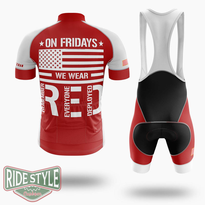 On Friday We Wear Red Jersey, Remember Everyone Deployed, US Veteran Cycling Jersey - Short Sleeve Cycling Jersey Kit-White