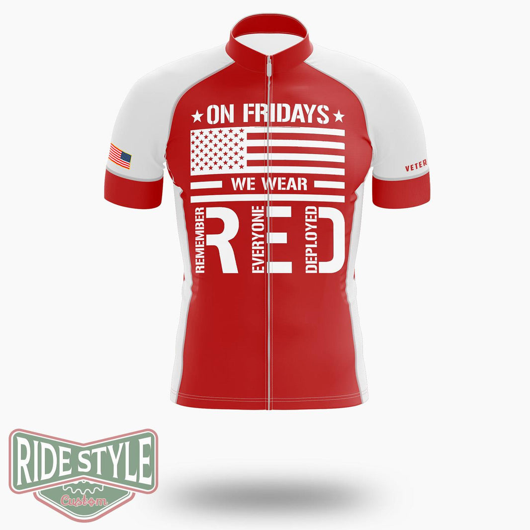 On Friday We Wear Red Jersey, Remember Everyone Deployed, US Veteran Cycling Jersey - Short Sleeve Cycling Jersey-White