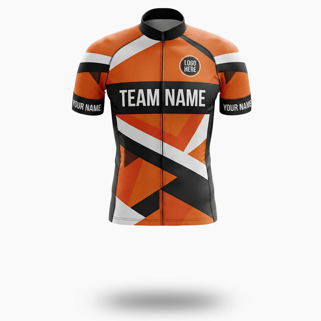 Orange Men's Cycling Jersey Custom Name, Personalized Name, Custom Team Logo Bike Jersey - Short Sleeve Cycling Jersey-White