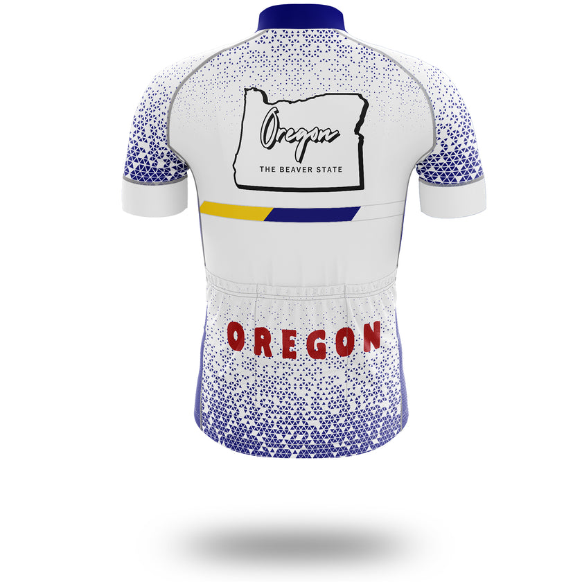 Oregon Cycling Jersey, Oregon Map Cycling Jersey - Short Sleeve Cycling Jersey-White