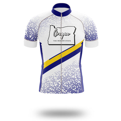 Oregon Cycling Jersey, Oregon Map Cycling Jersey - Short Sleeve Cycling Jersey-White
