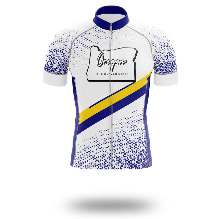 Oregon Cycling Jersey, Oregon Map Cycling Jersey - Short Sleeve Cycling Jersey-White