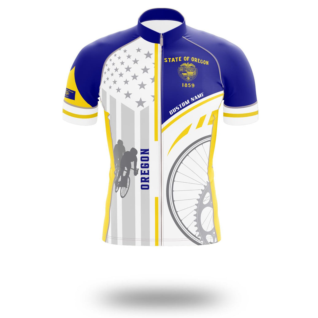 Oregon Flag Cycling Kit, Cycling Personalized Name Jersey - Short Sleeve Cycling Jersey-White