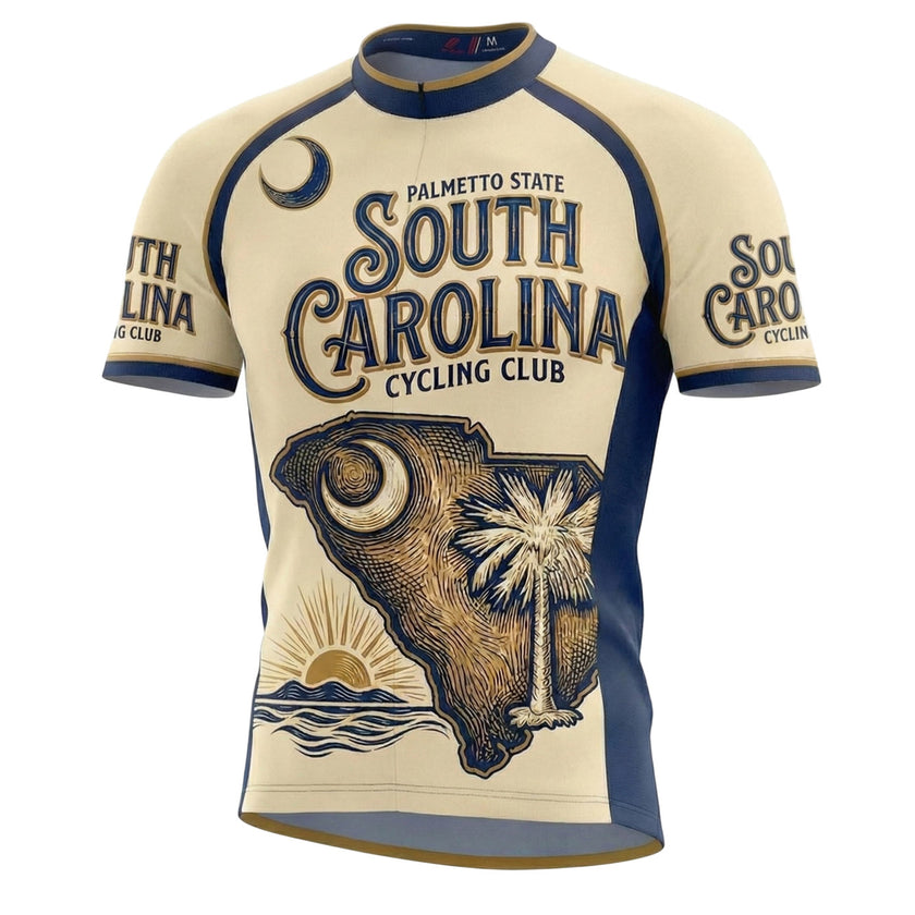 Palmetto State Bike Jersey, South Carolina Cycling Club Men's Cycling Jersey - Short Sleeve Cycling Jersey-White