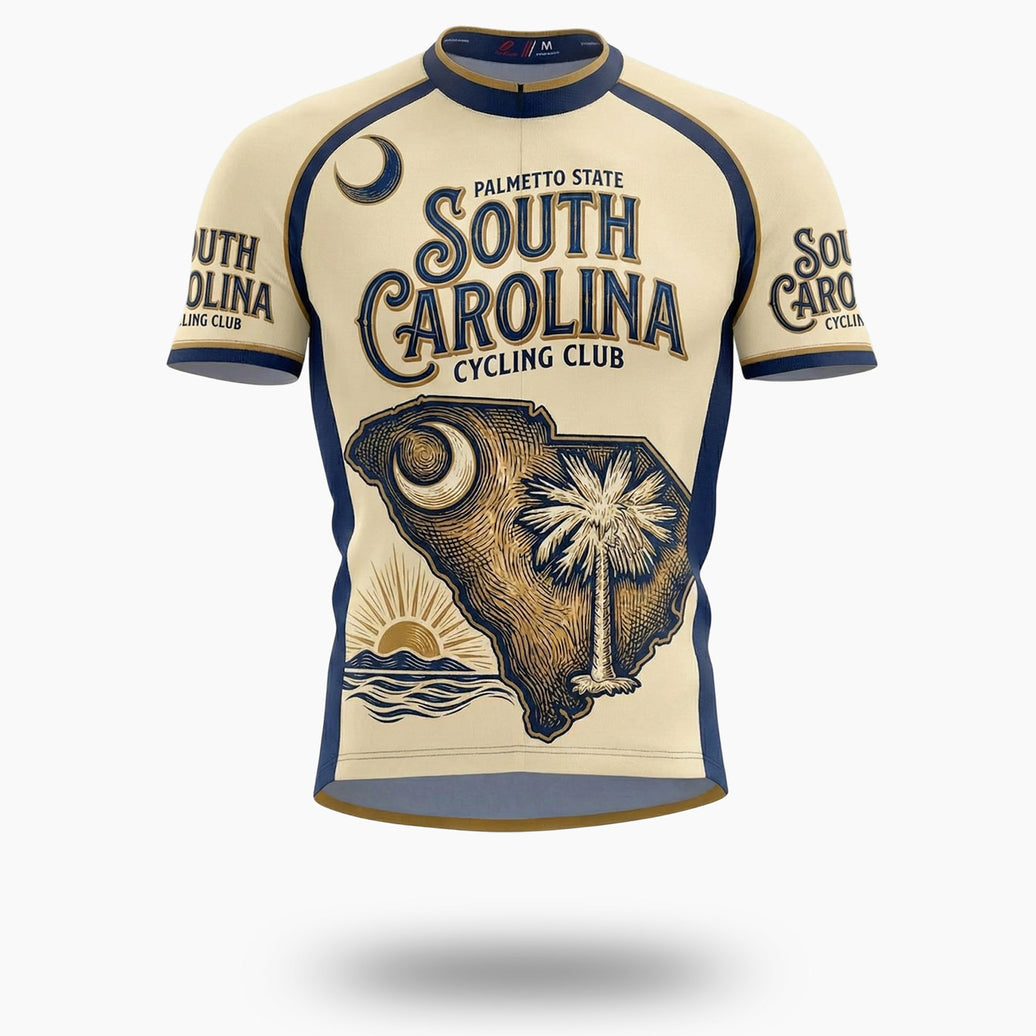 Palmetto State Bike Jersey, South Carolina Cycling Club Men's Cycling Jersey - Short Sleeve Cycling Jersey-White