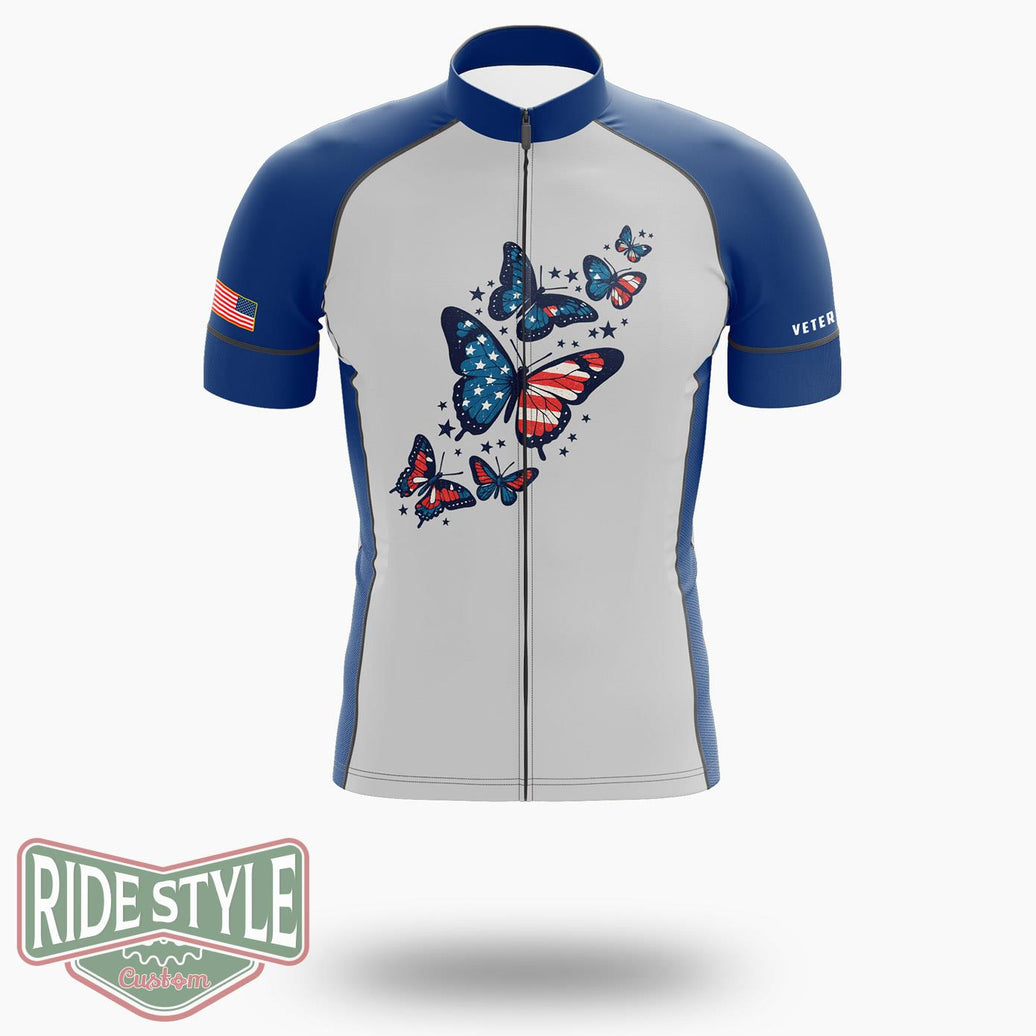 Patriotic Butterflies Memorial Day Cycling Jersey Kit - Short Sleeve Cycling Jersey-White