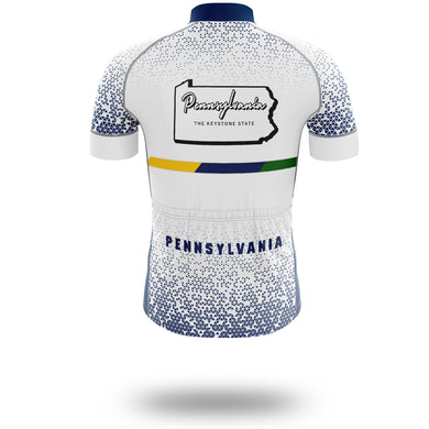 Pennsylvania Cycling Jersey, Pennsylvania Map Cycling Jersey - Short Sleeve Cycling Jersey-White