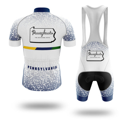 Pennsylvania Cycling Jersey, Pennsylvania Map Cycling Jersey - Short Sleeve Cycling Jersey Kit-White