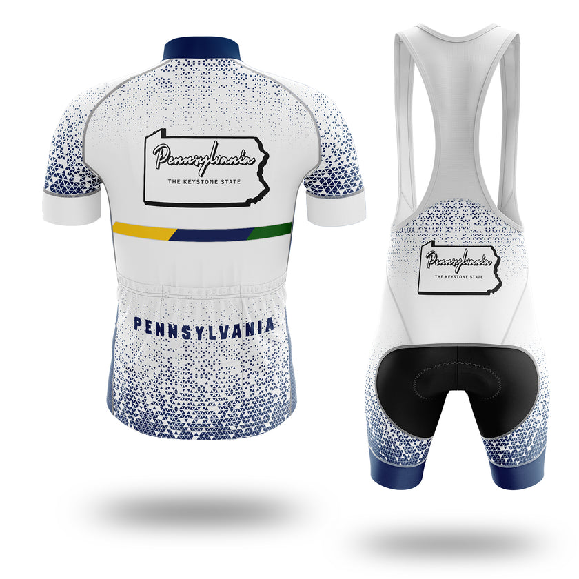Pennsylvania Cycling Jersey, Pennsylvania Map Cycling Jersey - Short Sleeve Cycling Jersey Kit-White
