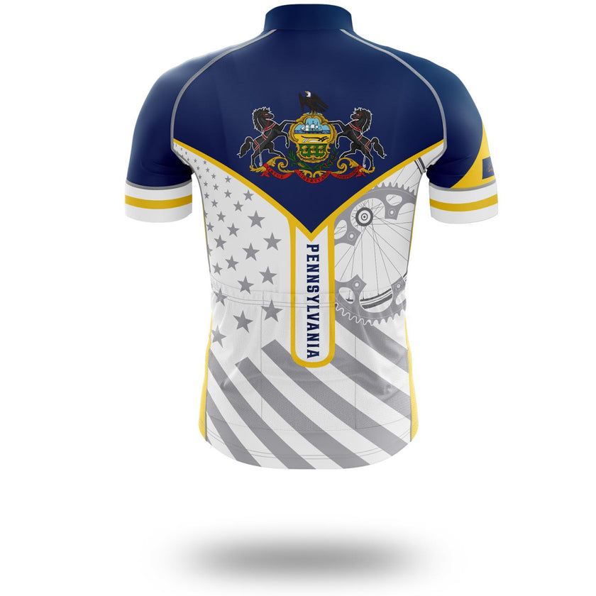 Pennsylvania Flag Cycling Kit, Cycling Personalized Name Jersey - Short Sleeve Cycling Jersey-White