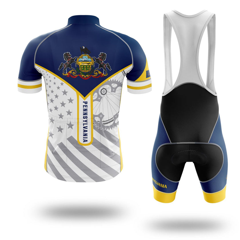 Pennsylvania Flag Cycling Kit, Cycling Personalized Name Jersey - Short Sleeve Cycling Jersey Kit-White