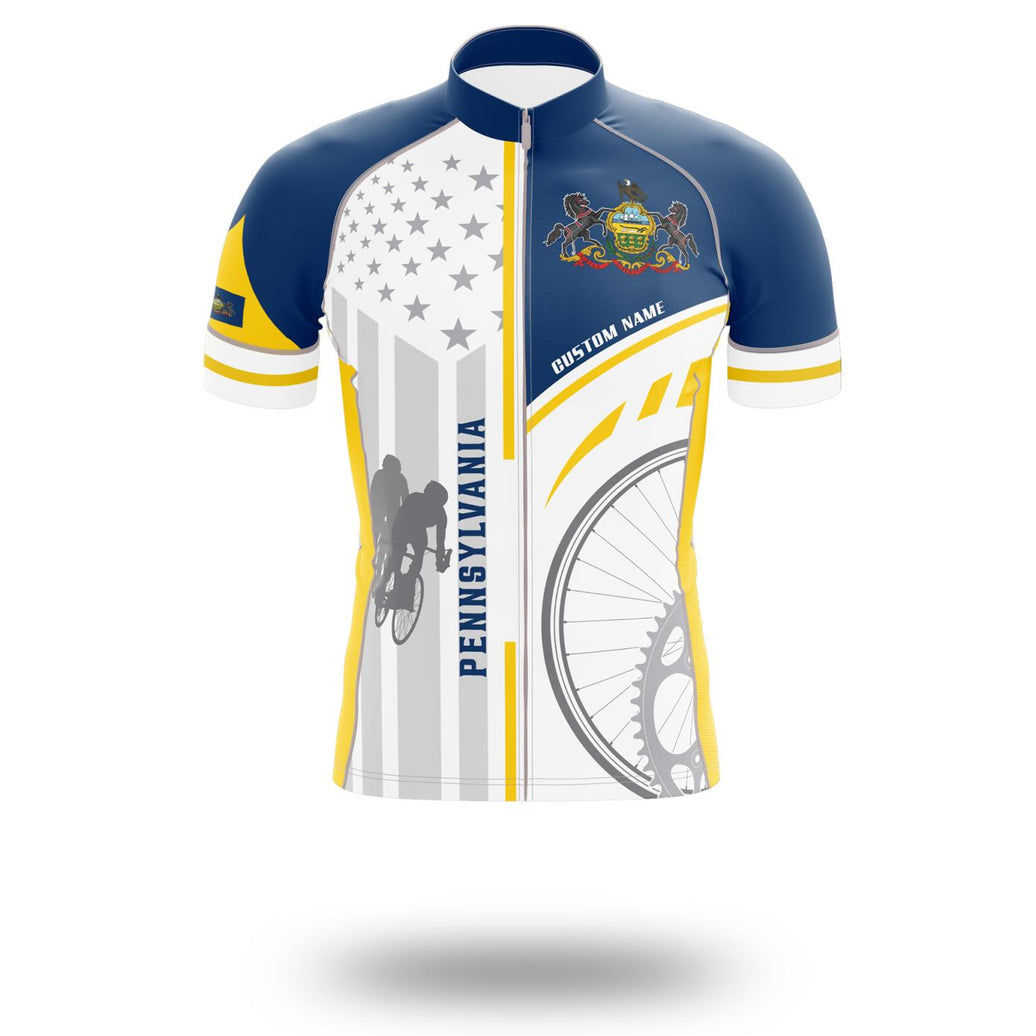 Pennsylvania Flag Cycling Kit, Cycling Personalized Name Jersey - Short Sleeve Cycling Jersey-White