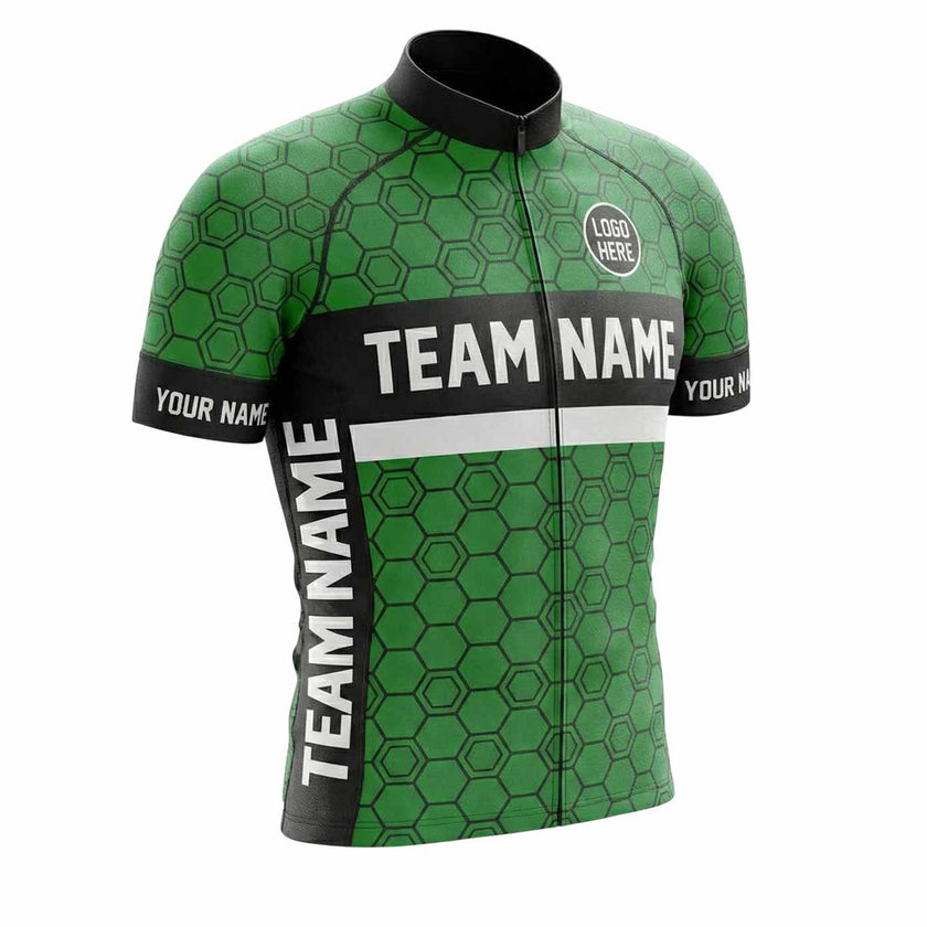 Personalized Name, Custom Team Name, Logo Custom Green Cycling Jersey - Short Sleeve Cycling Jersey-White