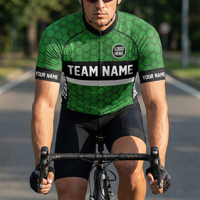 Personalized Name, Custom Team Name, Logo Custom Green Cycling Jersey - Short Sleeve Cycling Jersey-White