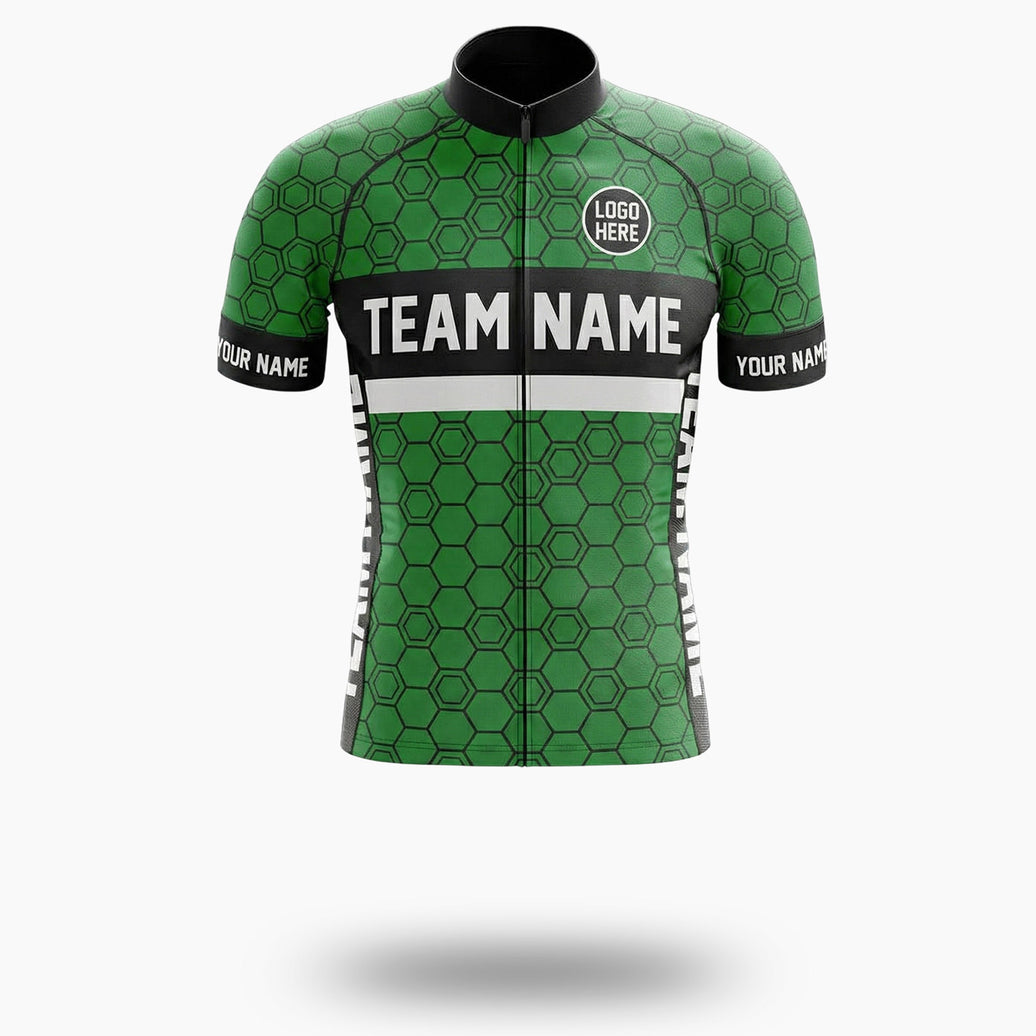 Personalized Name, Custom Team Name, Logo Custom Green Cycling Jersey - Short Sleeve Cycling Jersey-White