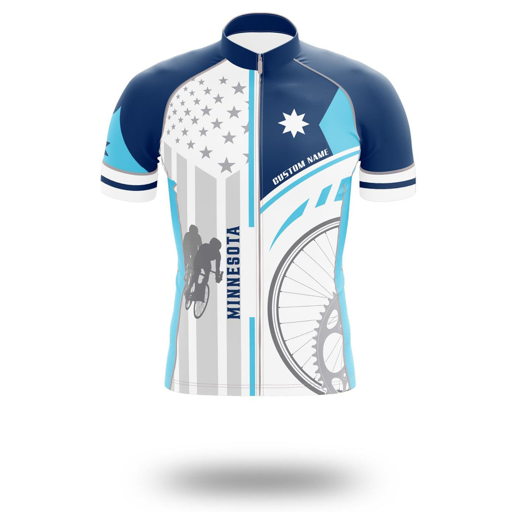 Personalized Name Minnesota Cycling Jersey, Minnesota Flag Cycling Set - Short Sleeve Cycling Jersey-White