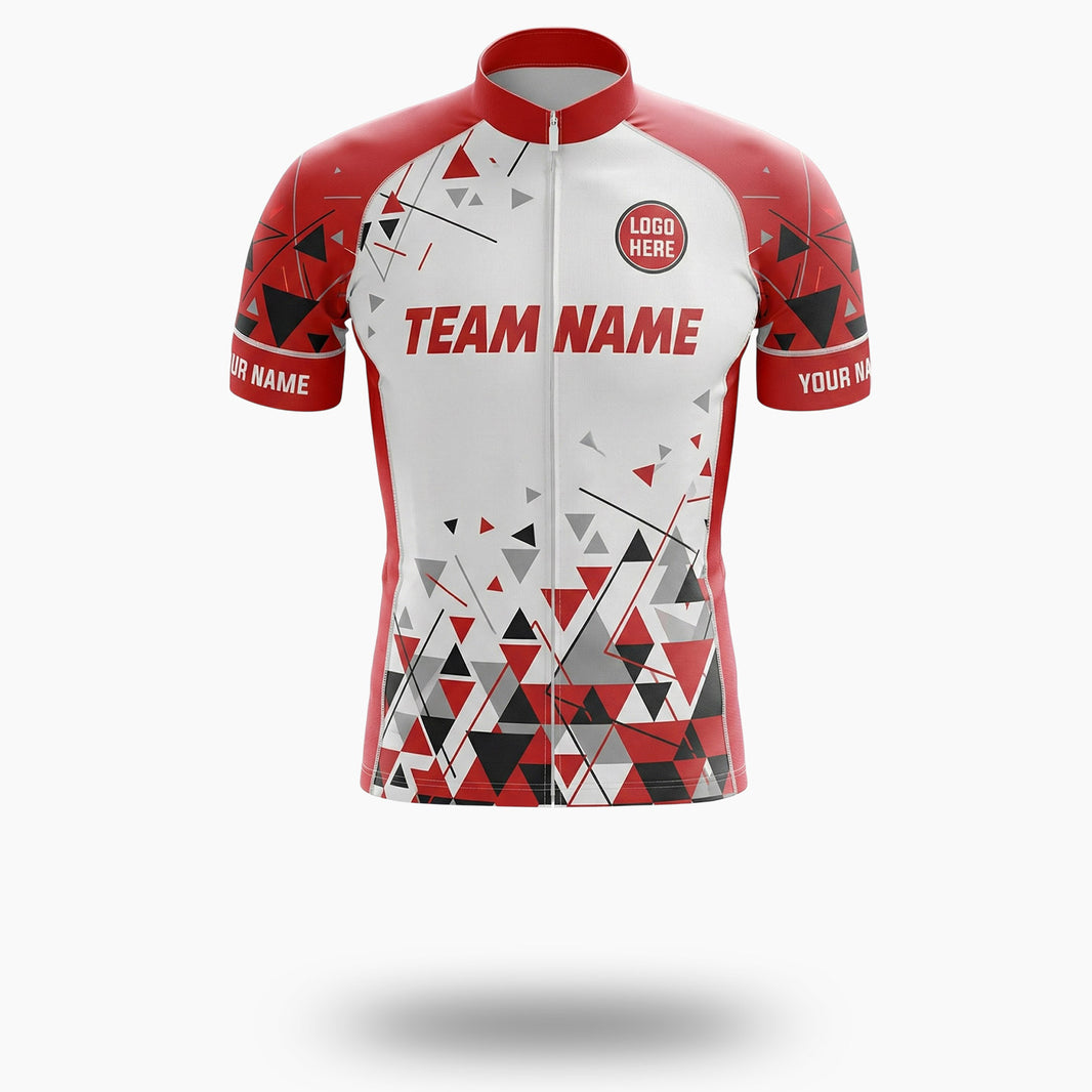 Personalized Name Red Cycling Jersey, Custom Team Name, Custom Logo Jersey - Short Sleeve Cycling Jersey-White