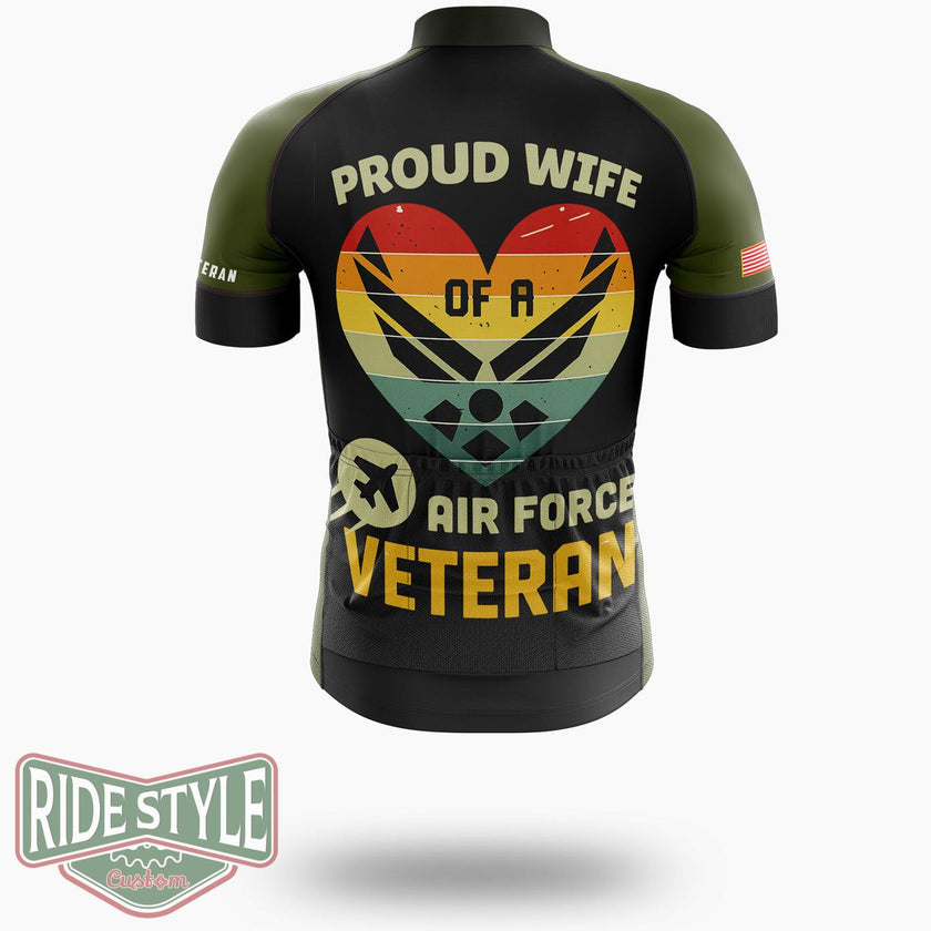 Proud Wife of Air Force Veteran Jersey Shirt, Gift for Veteran's Wife Jersey - Short Sleeve Cycling Jersey-White