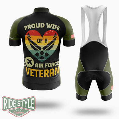 Proud Wife of Air Force Veteran Jersey Shirt, Gift for Veteran's Wife Jersey - Short Sleeve Cycling Jersey Kit-White
