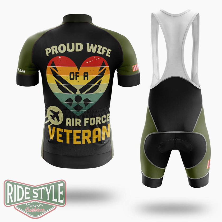 Proud Wife of Air Force Veteran Jersey Shirt, Gift for Veteran's Wife Jersey - Short Sleeve Cycling Jersey Kit-White