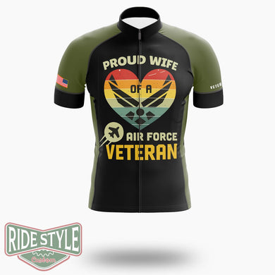 Proud Wife of Air Force Veteran Jersey Shirt, Gift for Veteran's Wife Jersey - Short Sleeve Cycling Jersey-White
