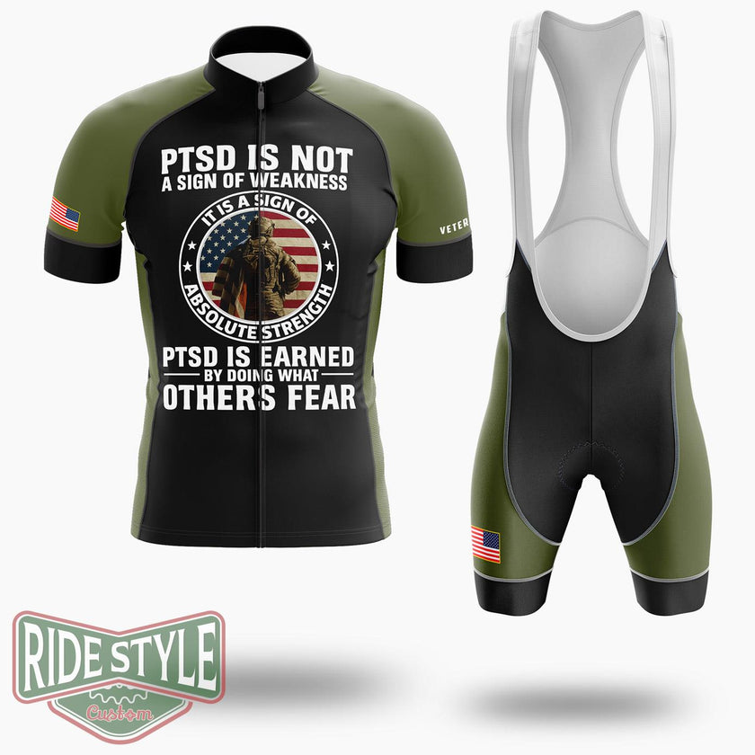 PTSD Is Not A Sign Of Weakness, Veteran Cycling Jersey Gift Shirt - Short Sleeve Cycling Jersey Kit-White