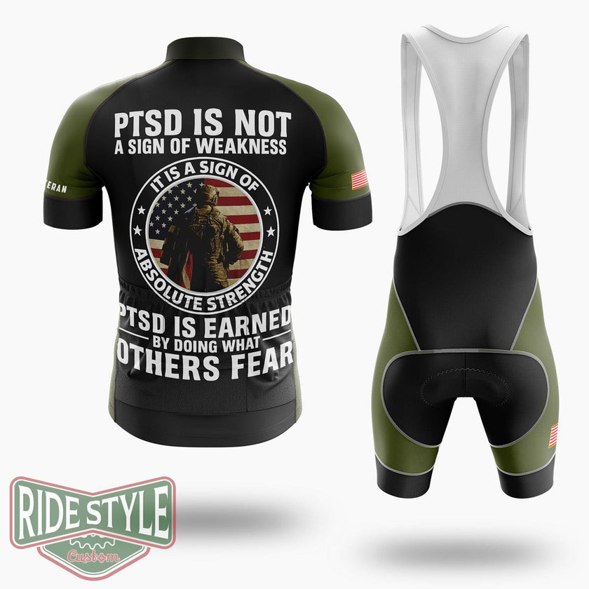 PTSD Is Not A Sign Of Weakness, Veteran Cycling Jersey Gift Shirt - Short Sleeve Cycling Jersey Kit-White