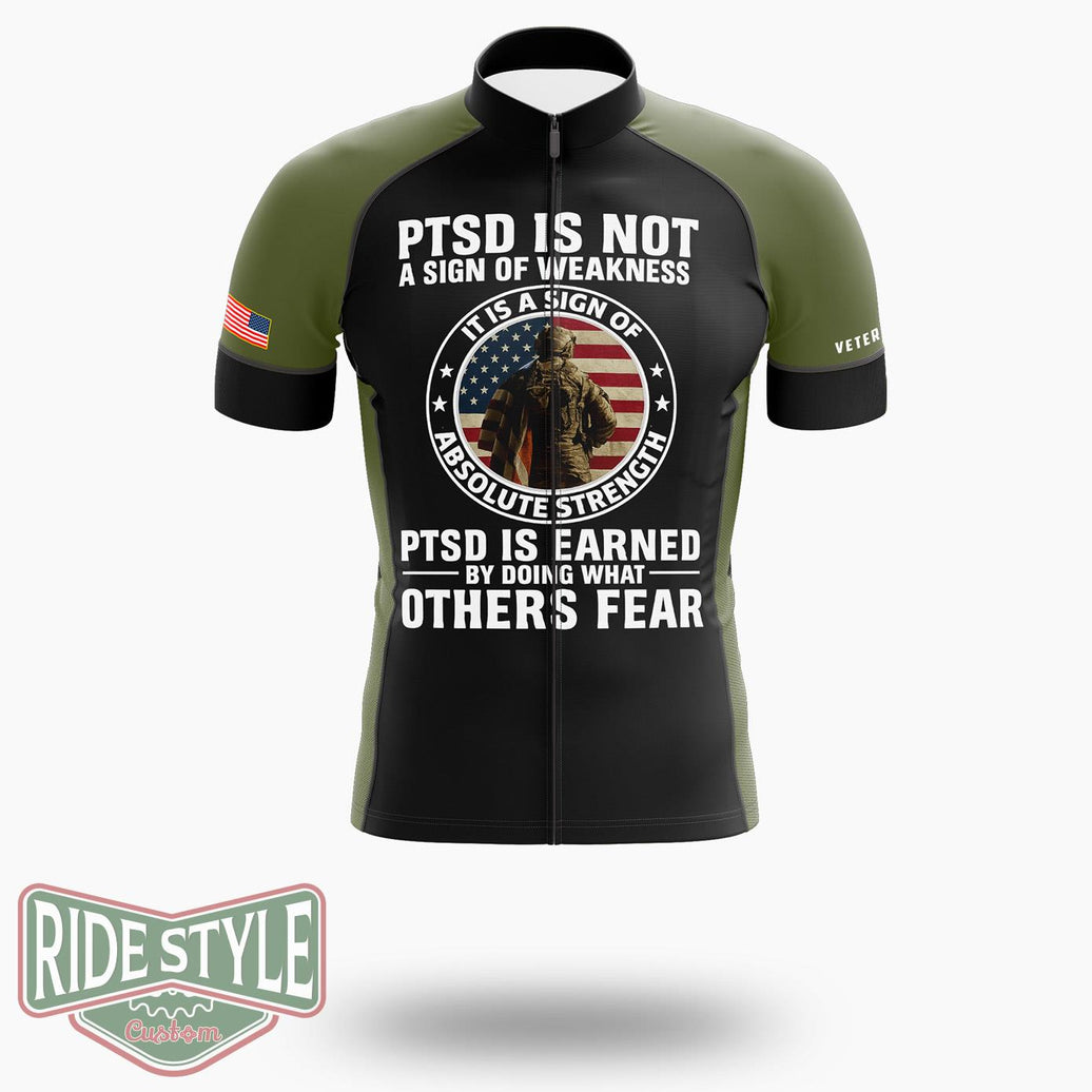 PTSD Is Not A Sign Of Weakness, Veteran Cycling Jersey Gift Shirt - Short Sleeve Cycling Jersey-White