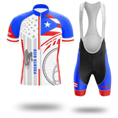 Puerto Rico Flag Cycling Kit, Cycling Personalized Name Jersey - Short Sleeve Cycling Jersey Kit-White