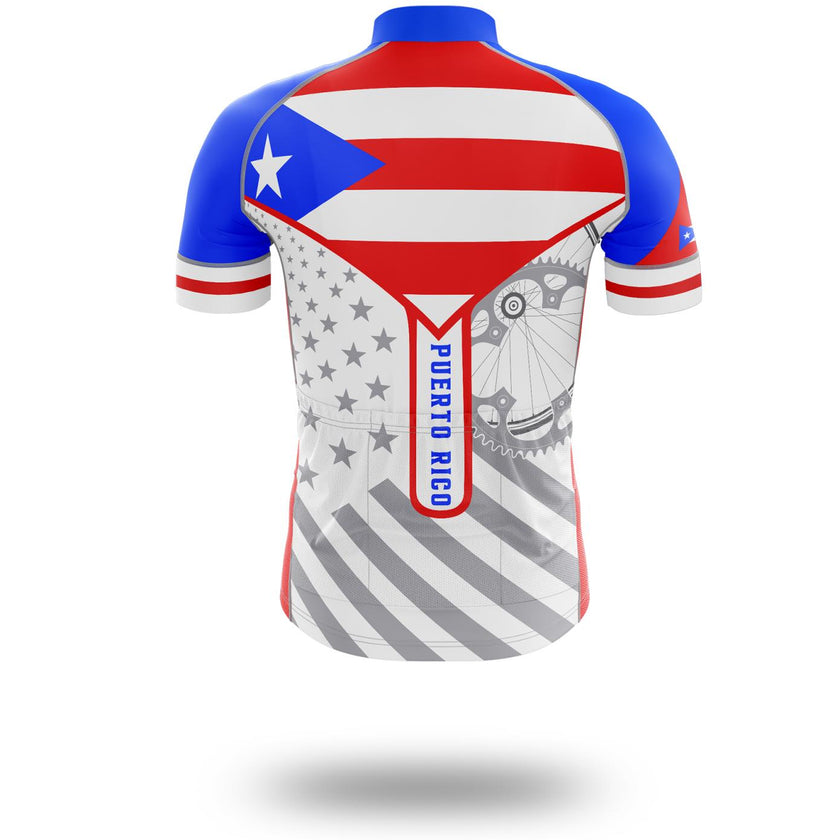 Puerto Rico Flag Cycling Kit, Cycling Personalized Name Jersey - Short Sleeve Cycling Jersey-White
