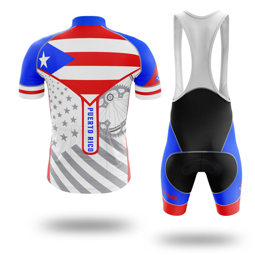 Puerto Rico Flag Cycling Kit, Cycling Personalized Name Jersey - Short Sleeve Cycling Jersey Kit-White