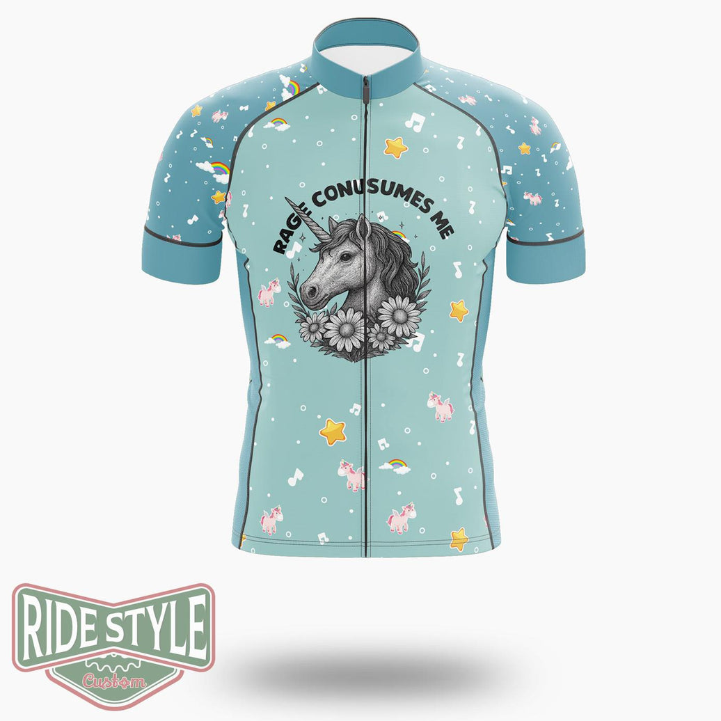 Rage Consumes Me- Unicorn Mental Health Cottagecore Cycling Jersey Kit, Bicycle Clothing - Short Sleeve Cycling Jersey-White