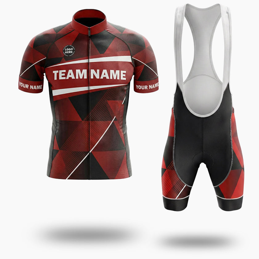 Red Cycling Jersey Personalized Name, Custom Team Name, Upload Logo Men's Bike Jersey - Short Sleeve Cycling Jersey Kit-White