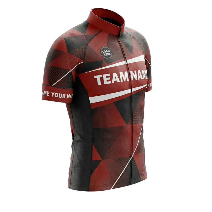 Red Cycling Jersey Personalized Name, Custom Team Name, Upload Logo Men's Bike Jersey - Short Sleeve Cycling Jersey-White