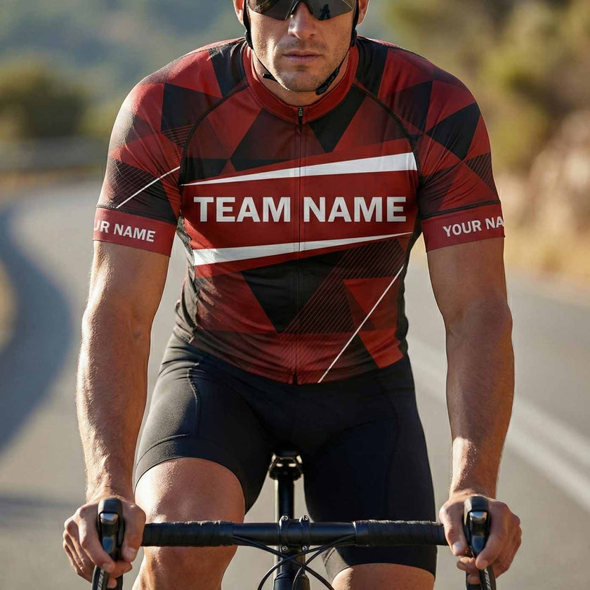 Red Cycling Jersey Personalized Name, Custom Team Name, Upload Logo Men's Bike Jersey - Short Sleeve Cycling Jersey-White