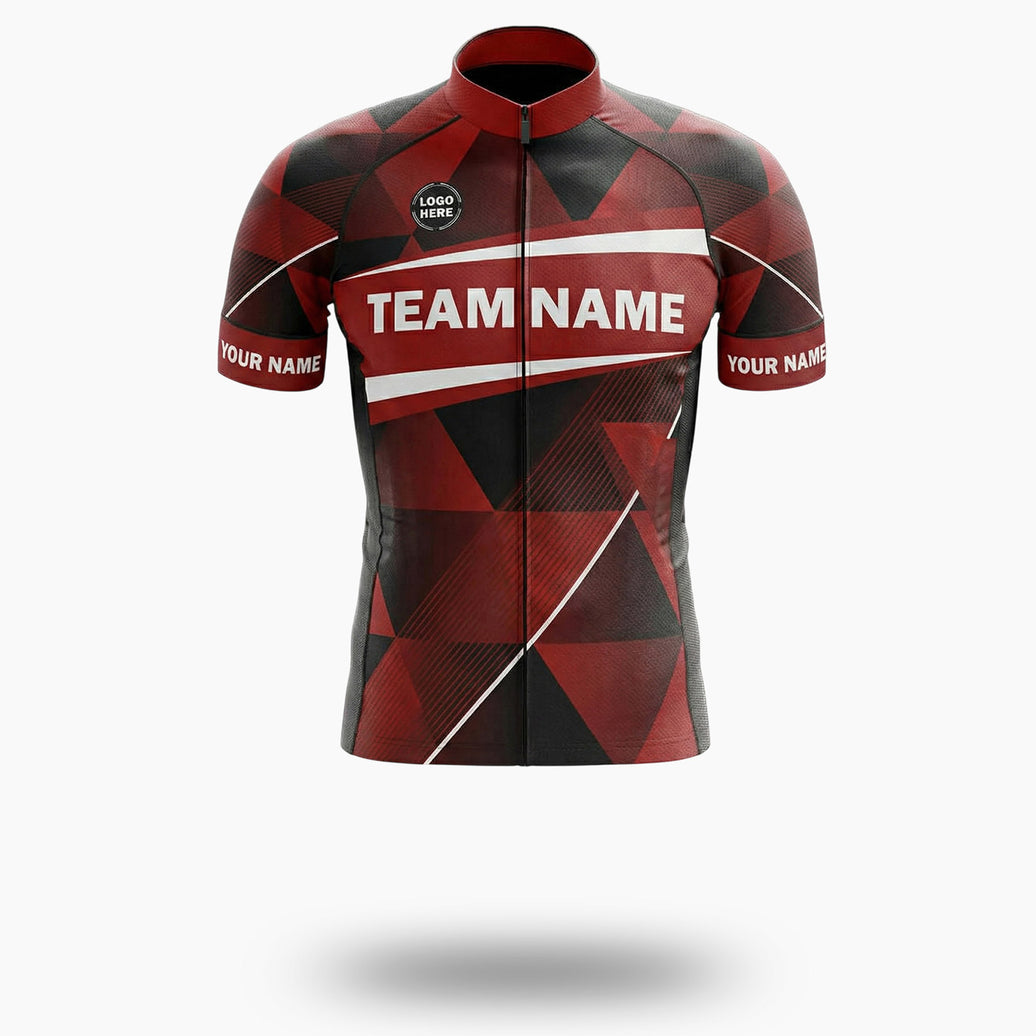 Red Cycling Jersey Personalized Name, Custom Team Name, Upload Logo Men's Bike Jersey - Short Sleeve Cycling Jersey-White