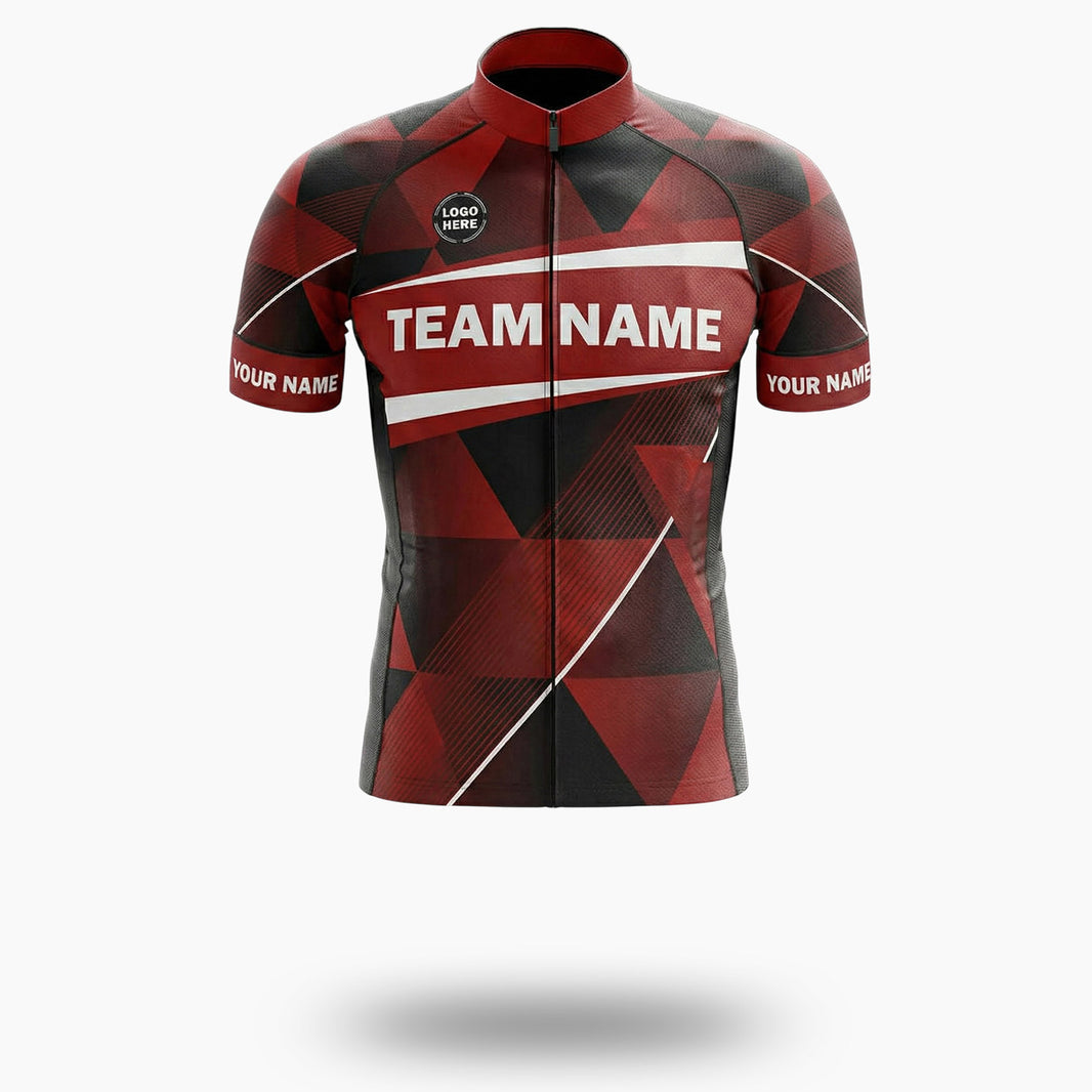 Red Cycling Jersey Personalized Name, Custom Team Name, Upload Logo Men's Bike Jersey - Short Sleeve Cycling Jersey-White