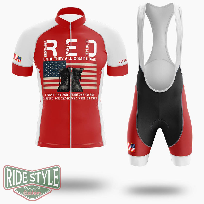 Red Friday Veterans Cycling Jersey Jersey, Remember Everyone Deployed Jersey Shirt - Short Sleeve Cycling Jersey Kit-White