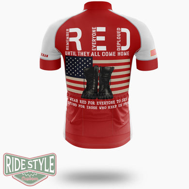 Red Friday Veterans Cycling Jersey Jersey, Remember Everyone Deployed Jersey Shirt - Short Sleeve Cycling Jersey-White
