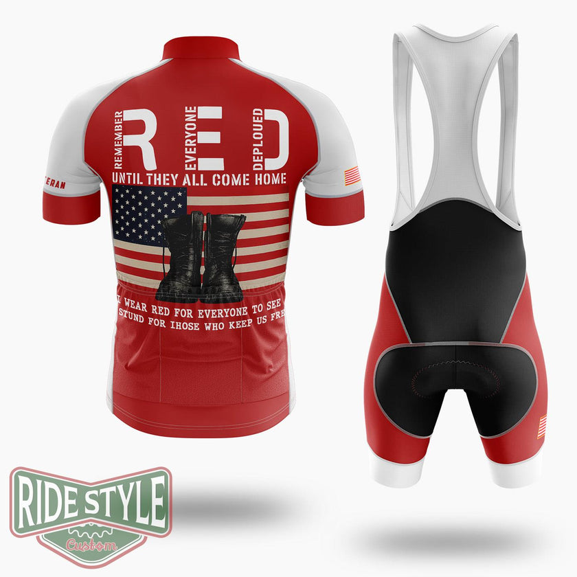 Red Friday Veterans Cycling Jersey Jersey, Remember Everyone Deployed Jersey Shirt - Short Sleeve Cycling Jersey Kit-White