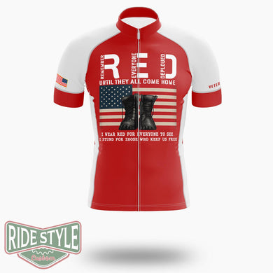 Red Friday Veterans Cycling Jersey Jersey, Remember Everyone Deployed Jersey Shirt - Short Sleeve Cycling Jersey-White