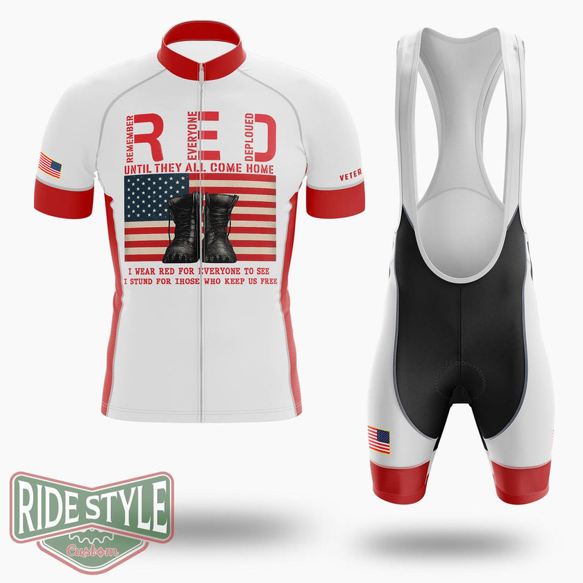 Red Friday Veterans Jersey, Remember Everyone Deployed, Red Friday USA Military Flag Jersey Shirt - Short Sleeve Cycling Jersey Kit-White