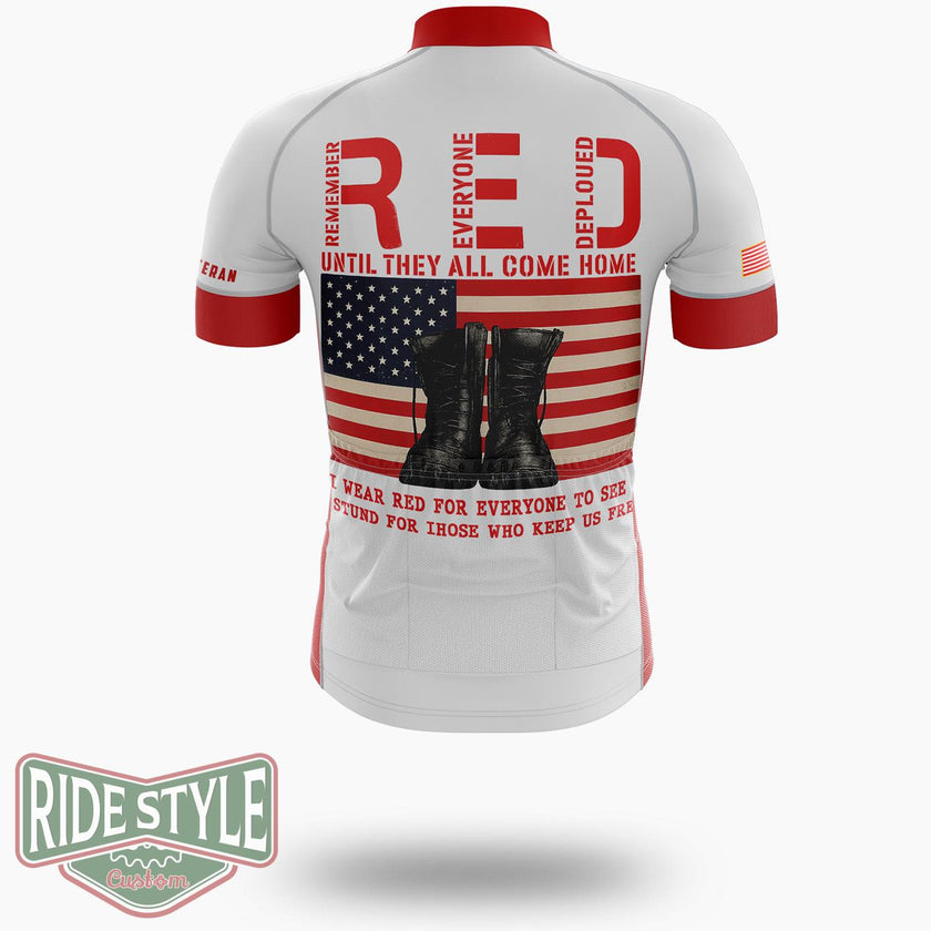 Red Friday Veterans Jersey, Remember Everyone Deployed, Red Friday USA Military Flag Jersey Shirt - Short Sleeve Cycling Jersey-White
