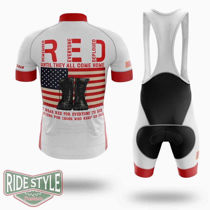 Red Friday Veterans Jersey, Remember Everyone Deployed, Red Friday USA Military Flag Jersey Shirt - Short Sleeve Cycling Jersey Kit-White
