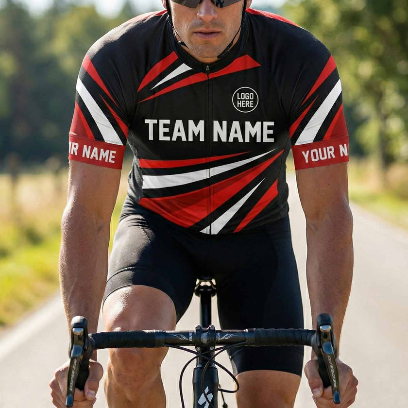 Red Line Men's Bike Cycling Jersey Custom Name, Team Name, Team Logo Cycling Jersey - Short Sleeve Cycling Jersey-White