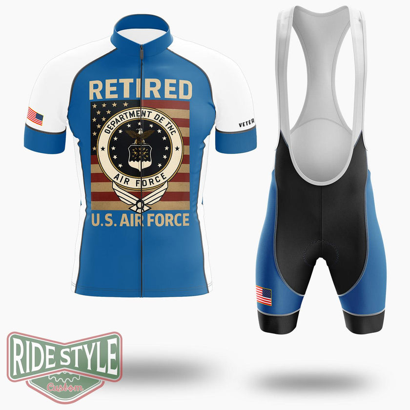 Retired Us Air Force Veteran Usaf Veteran Flag Cycling Jersey - Short Sleeve Cycling Jersey Kit-White