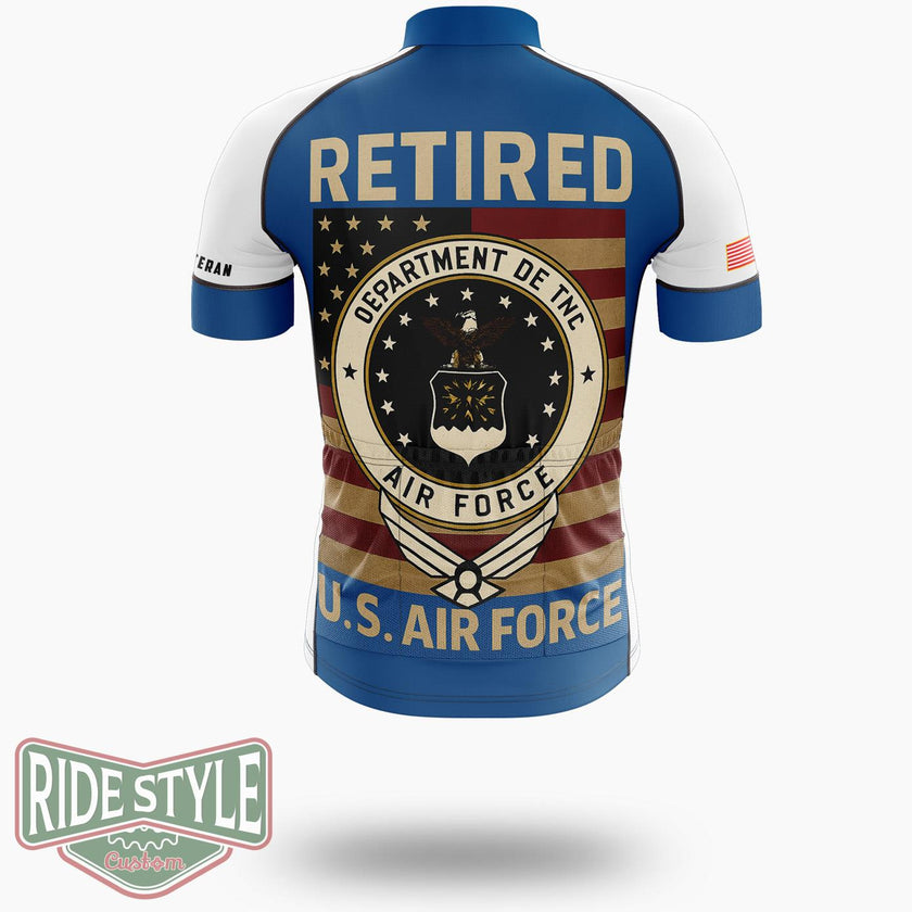 Retired Us Air Force Veteran Usaf Veteran Flag Cycling Jersey - Short Sleeve Cycling Jersey-White