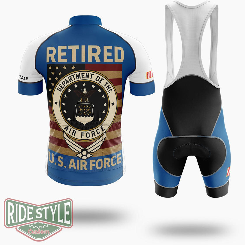 Retired Us Air Force Veteran Usaf Veteran Flag Cycling Jersey - Short Sleeve Cycling Jersey Kit-White