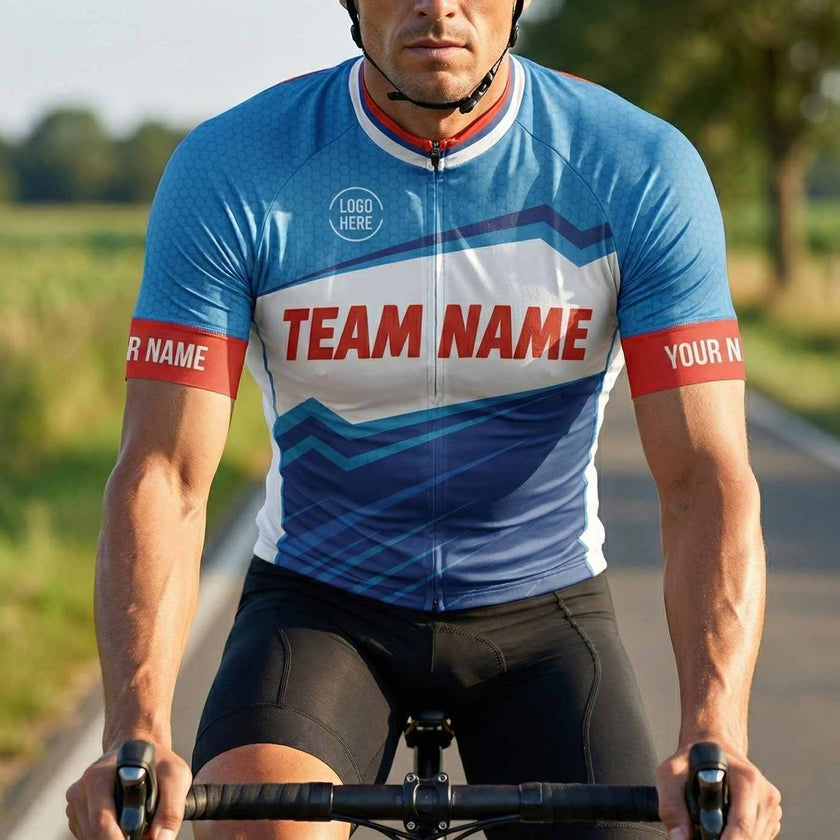 Royal Color Men's Cycling Jersey Custom Name, Custom Your Team Name and Team Logo Men Jersey - Short Sleeve Cycling Jersey-White
